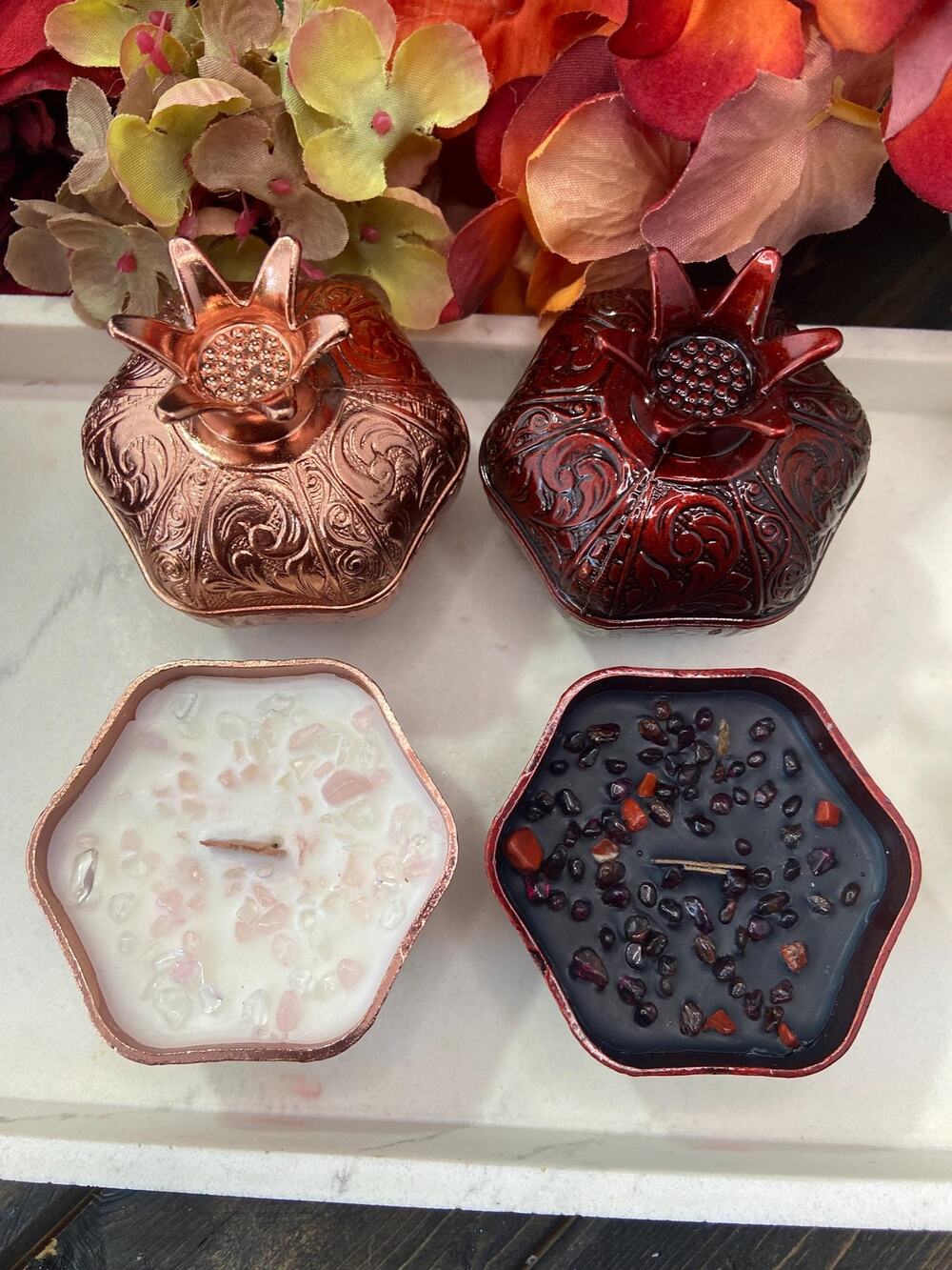 Set of 2 Pomegranate Candles, Persephone & Haded Altar Decor & Offering